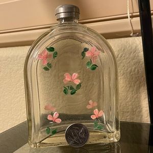 Vintage hand painted floral decanter glass bottle
